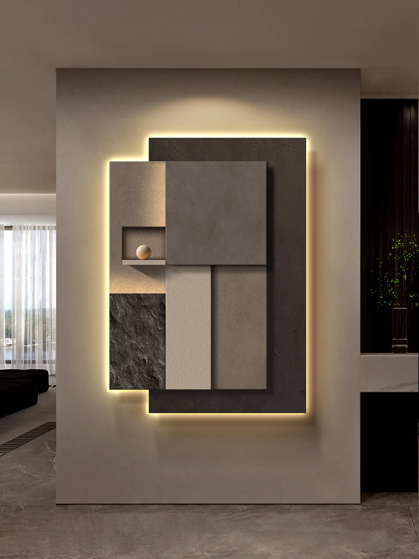 Luxury Entrance Decorative Light Painting LED Lamp High-End Corridor Mural Abstract 3D Effect Hallway Hanging Art