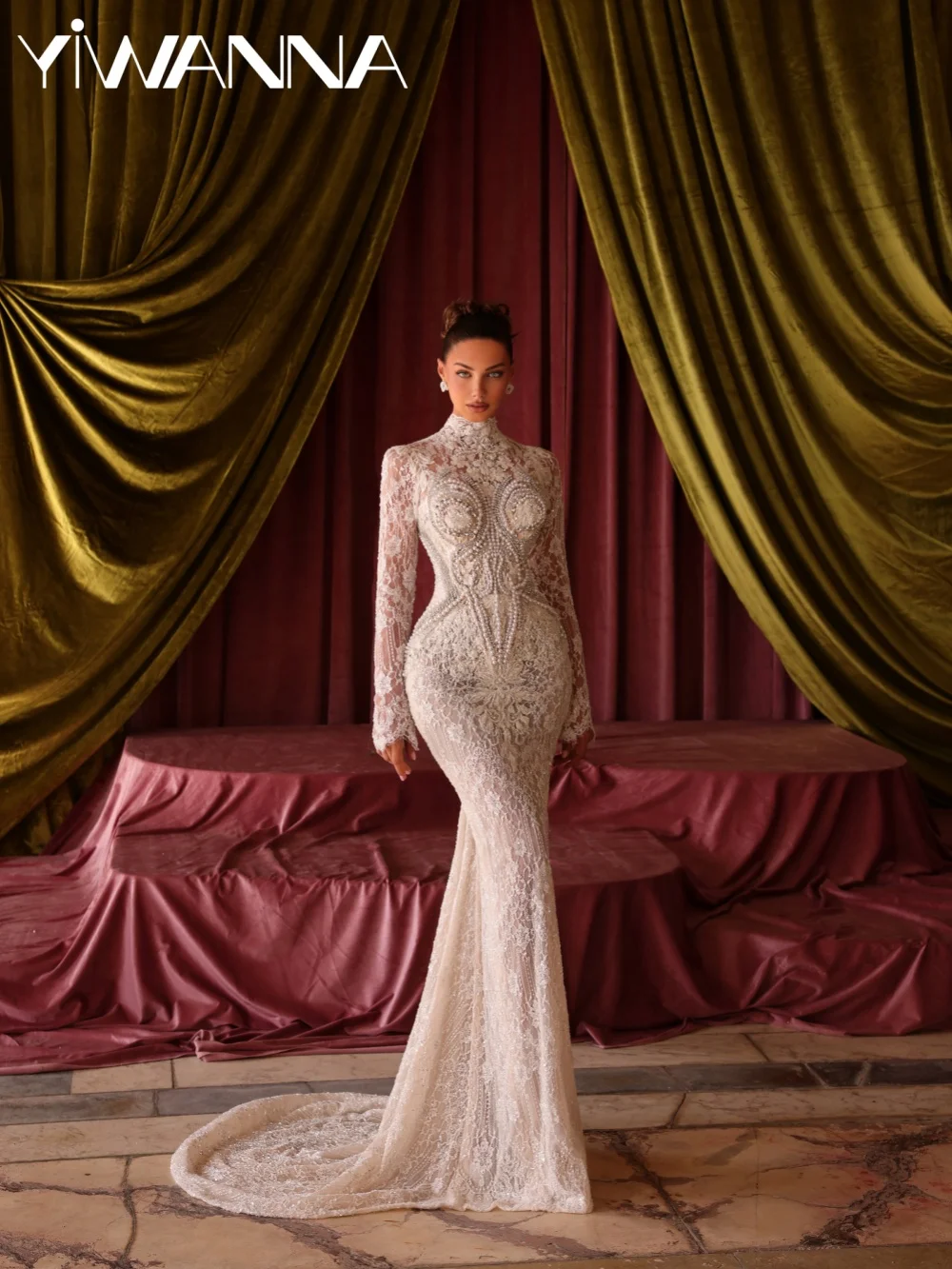 

Opulent Floral Lace Beaded Wedding Dress Dazzling Pearls Crystal Bridal Gown Customized Modest Mermaid Long Dresses For Bride