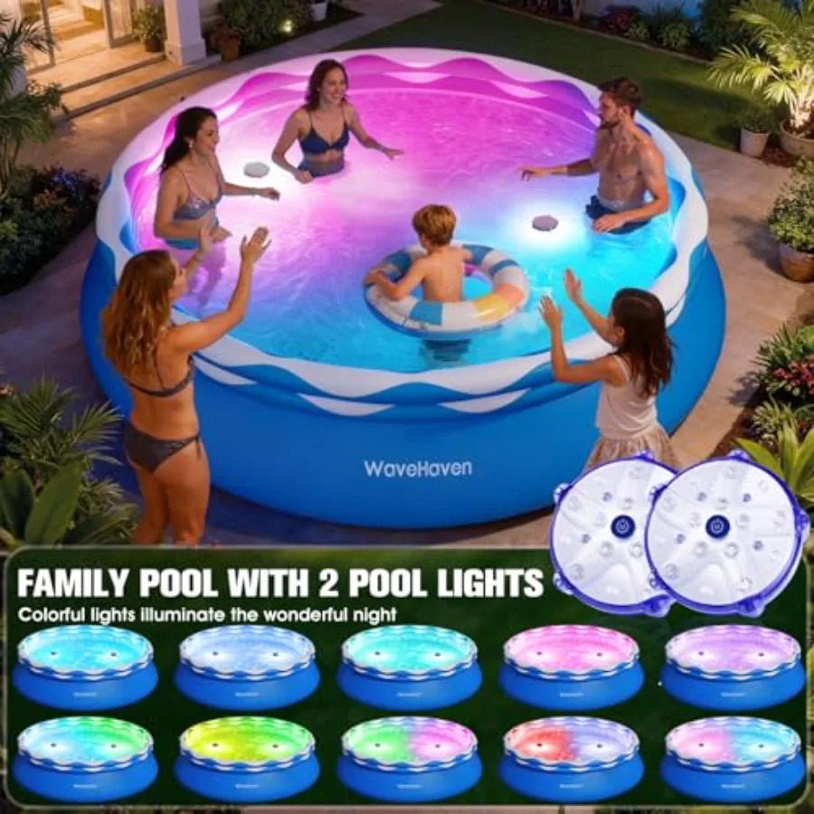 Easy Set Pool with Pool Lights, Upgraded Above Ground Pool, Large Inflatable Swimming Pool for Adults, Round Pool, Quick Set In