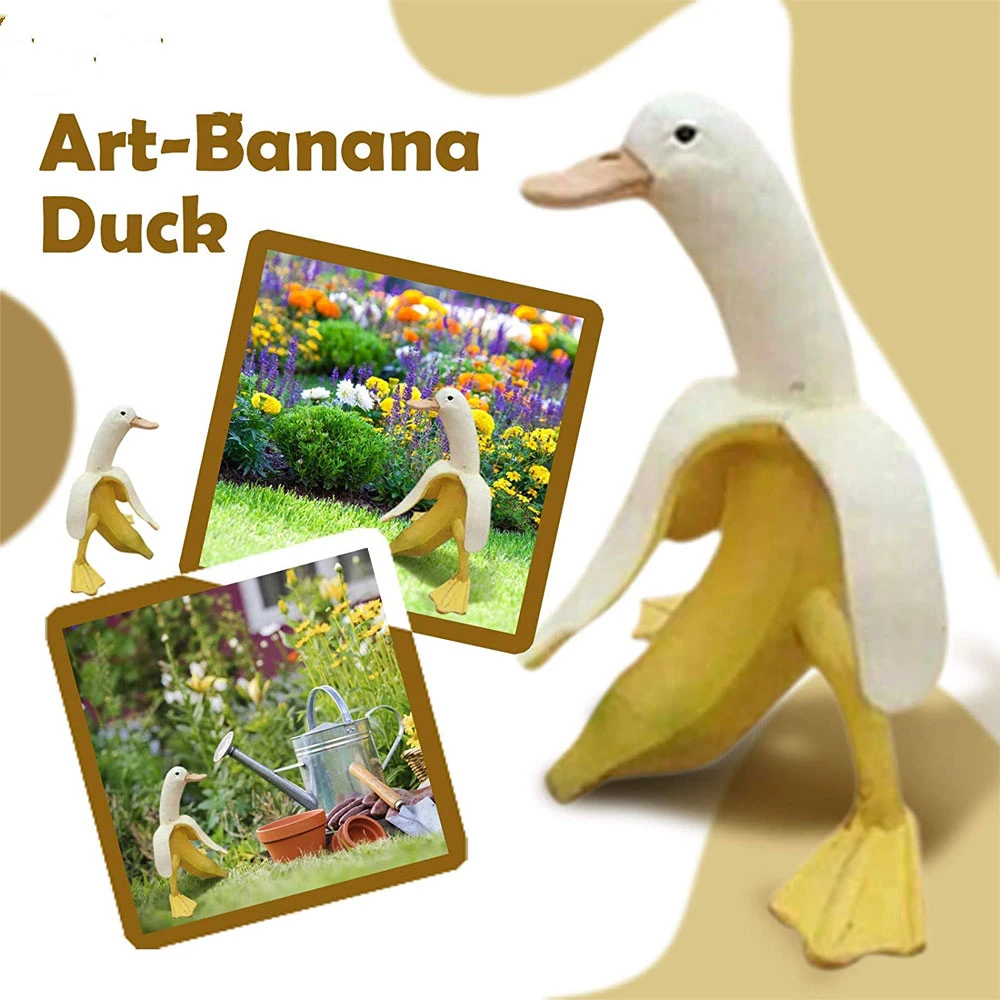 Cartoon Banana Duck Creative Garden Decor Sculptures Yard Vintage Gardening Decor Art Whimsical Peeled Banana Duck Home Crafts