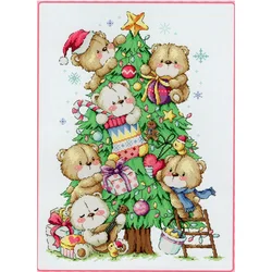 Amishop Gold Collection conted Cross Stitch Kit Tree Bear Christmas Bears SO