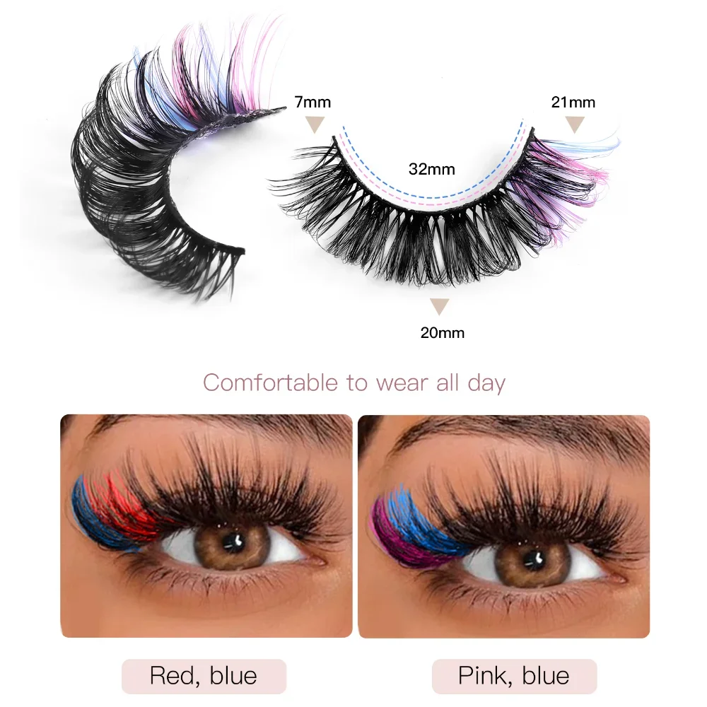 7 par kolorowych sztucznych rzęs z norek 8D Faux Natural long Fluffy do przedłużania rzęs Drama Soft Colored Fake Lashes make up