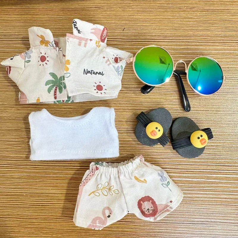 17cm Cute Baby Clothes Accessories For Korea Kpop Exo Labubu Idol Dolls Clothing Doll Clothes Sunglasses Coconut Palm Beach Suit