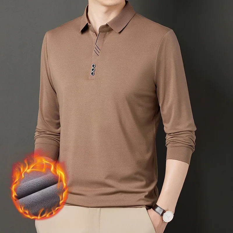 Mens Clothing Polo Shirt T Shirt For Man Fleece Lined Autumn New Long Sleeve Collar Fashion Top