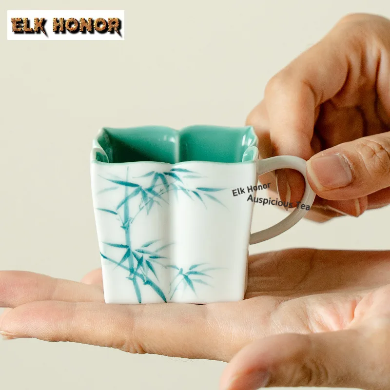 

90ml White Porcelain Hand-painted Bamboo Teacup Vintage Tea Bowl Water Jug Tea-tasting Fragrance Cup Chazhan Master Cups For Tea
