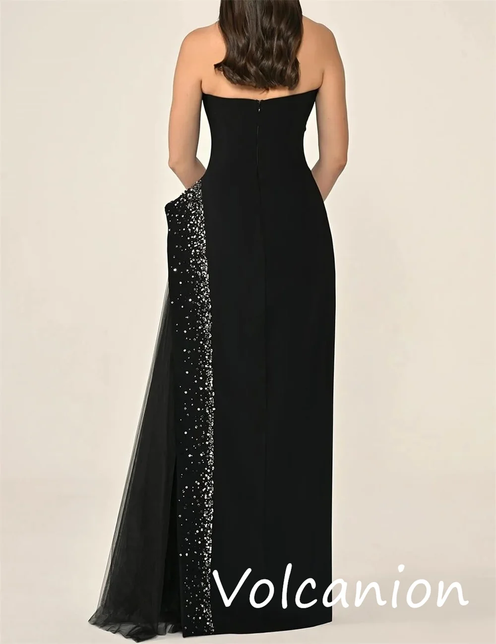 カスタマイズされたサイズが利用可能 ジャージー スパンコール プリーツ Aライン ストラップレス ロングドレス オーダーメイドの機会 複雑