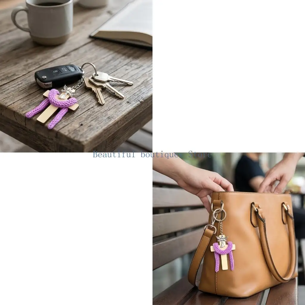 U4LF Handwoven Angel Keychain Charm Decorative Pendant for Keys, Handbags, Backpacks and Daily Carry Styling Use Accent