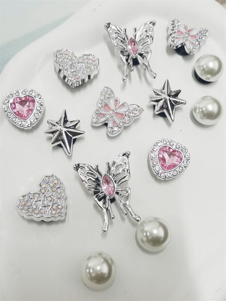 16-teiliges Schmetterling-Schuh-Charms-Set: DIY-Ketten-Accessoires, silberne Herz- und Stern-Clog-Schuh-Schnallen, abnehmbare Bling-Schuhclips – Detail 4