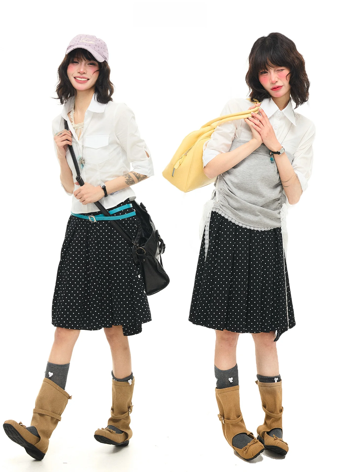 

A-Frame Halter Neck Polka Dot Skirt Women's Versatile Casual Midi Length ASTRSK Korean College Style One-Piece Skirts