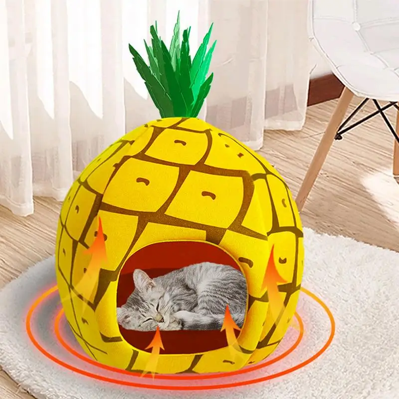 Imagem -03 - Aquecimento Usb Cat Bed Tenda Pet Semi-fechada Bonito com Tampa Caverna de Inverno Confortável Cama Interior Quente para Dormir Casa para Pequenos Animais