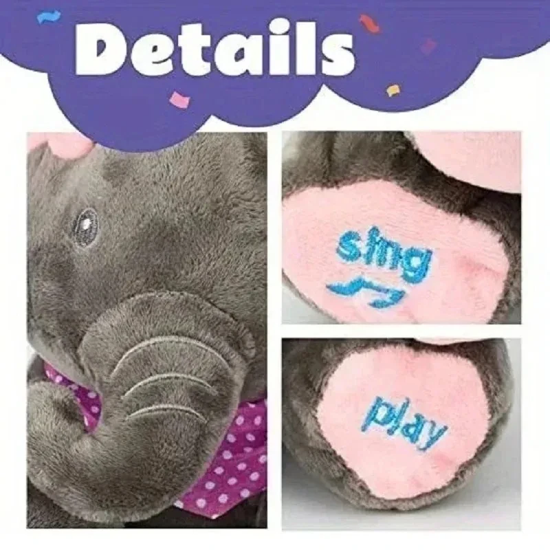 Elefante de juguete de peluche de escondite para bebé, orejas interactivas, juego de canto Musical móvil, elefante, Animal relleno eléctrico, regalos de juguete