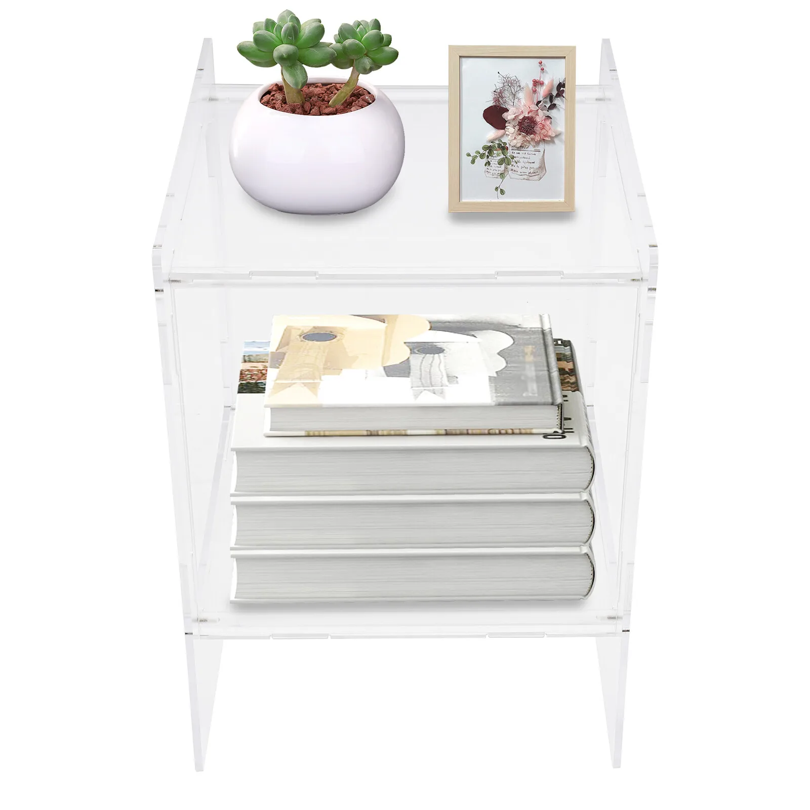 طاولة نهاية طاولة جانبية من الأكريليك الشفاف لغرفة المعيشة أو غرفة النوم، تصميم حديث وبسيط، عبوة من قطعتين