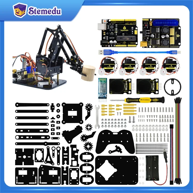 

New Keyestudio STEM 4DOF Robot Arm Kit Mechanical Arm Claw Kit PS2 Control For Arduino Robot Arm Kit DIY Programming Robot Toys