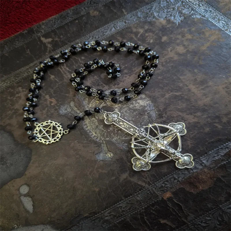 Left Hand Path Rosary, inverted cross, Baphomet, Luciferian jewelry, Pentagram, left hand path, Goth Occult jewelry，