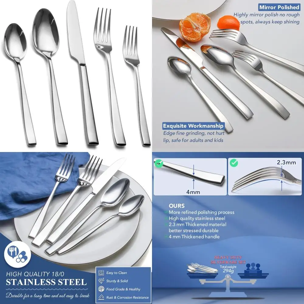 

"Stainless Steel Silverware Set for 8, Premium Quality, Heavy Duty and Solid, Mirror Polished Flatware"