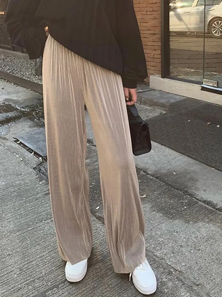 2023 New Pleated Casual Pants Women\'s Summer Korean High Waist Slim Drape Pleated Wide Leg Black Trousers