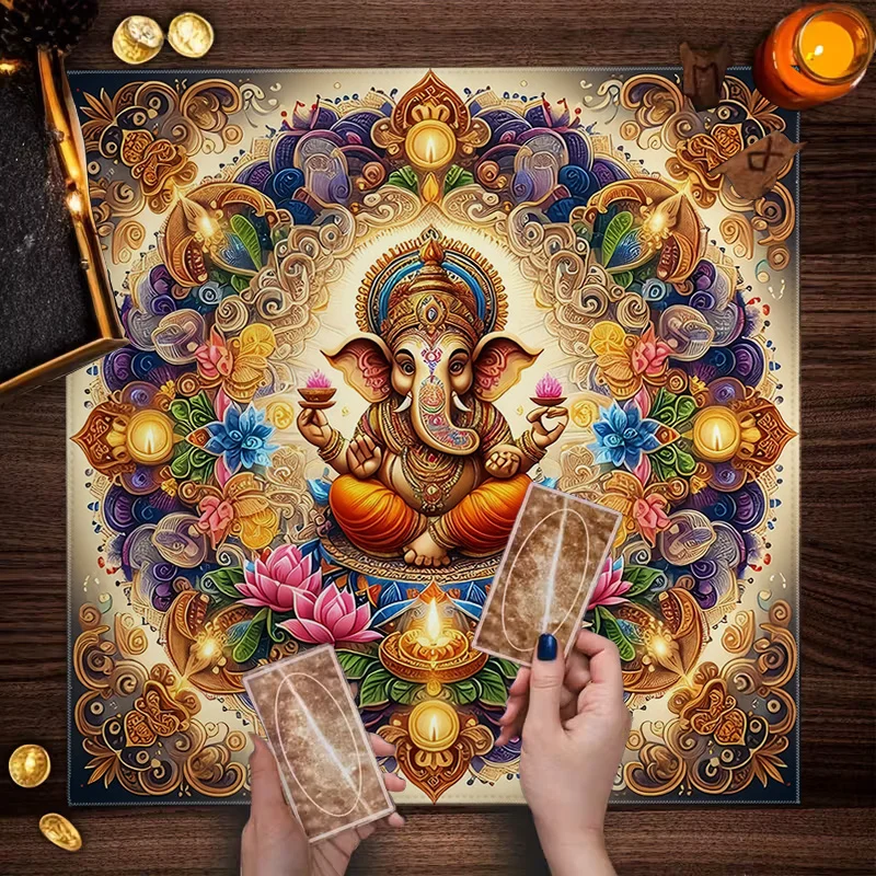 VIKAMA Indian Religious Style Ganisammanala Printed Tarot Tablecloth, Home Decoration And Ritual Projects, Easy To Maintain