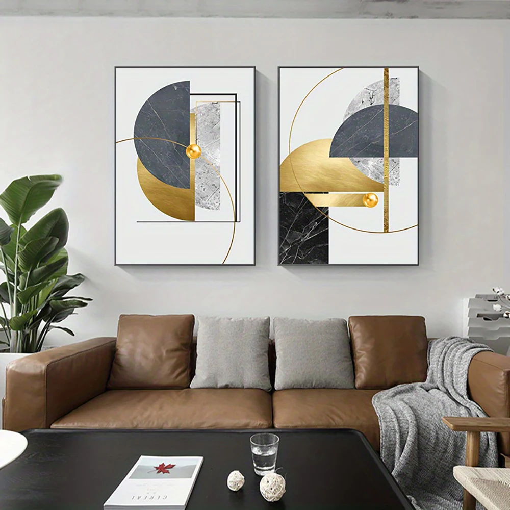 3PCS Abstract Golden Geometric Art Pattern Canvas Paintings Gold Foil Posters Modern Wall Pictures for Living Room Home Decor