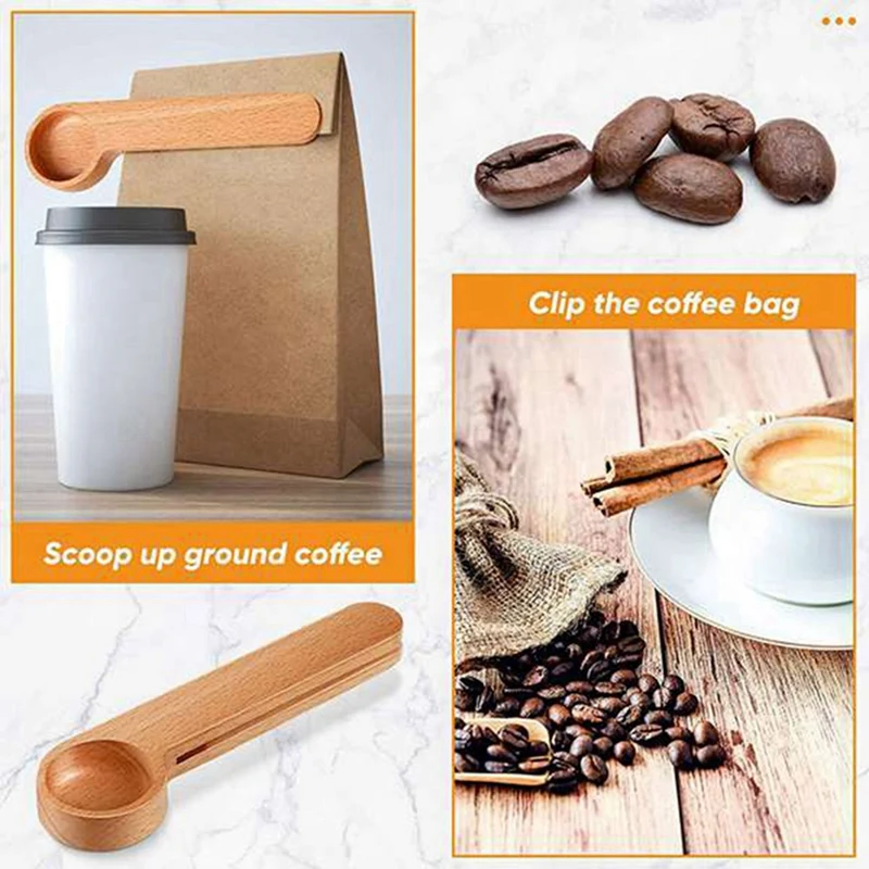 Hot 25 Pcs Wooden Coffee Scoop And Bag Clip Measure Spoon 2-In-1 Bags Sealer Measuring Spoon For Beans,Espresso Coffee,Tea