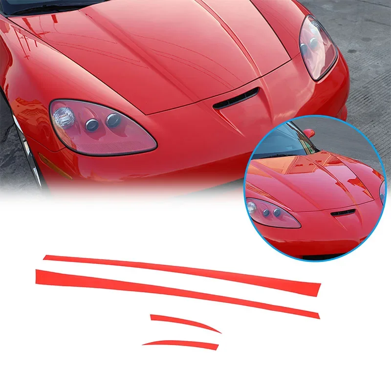 For Chevrolet Corvette C6 2005-2013 PVC Red Car Front Engine Hood Trim Stickers Pull Flower Film Car Accessories