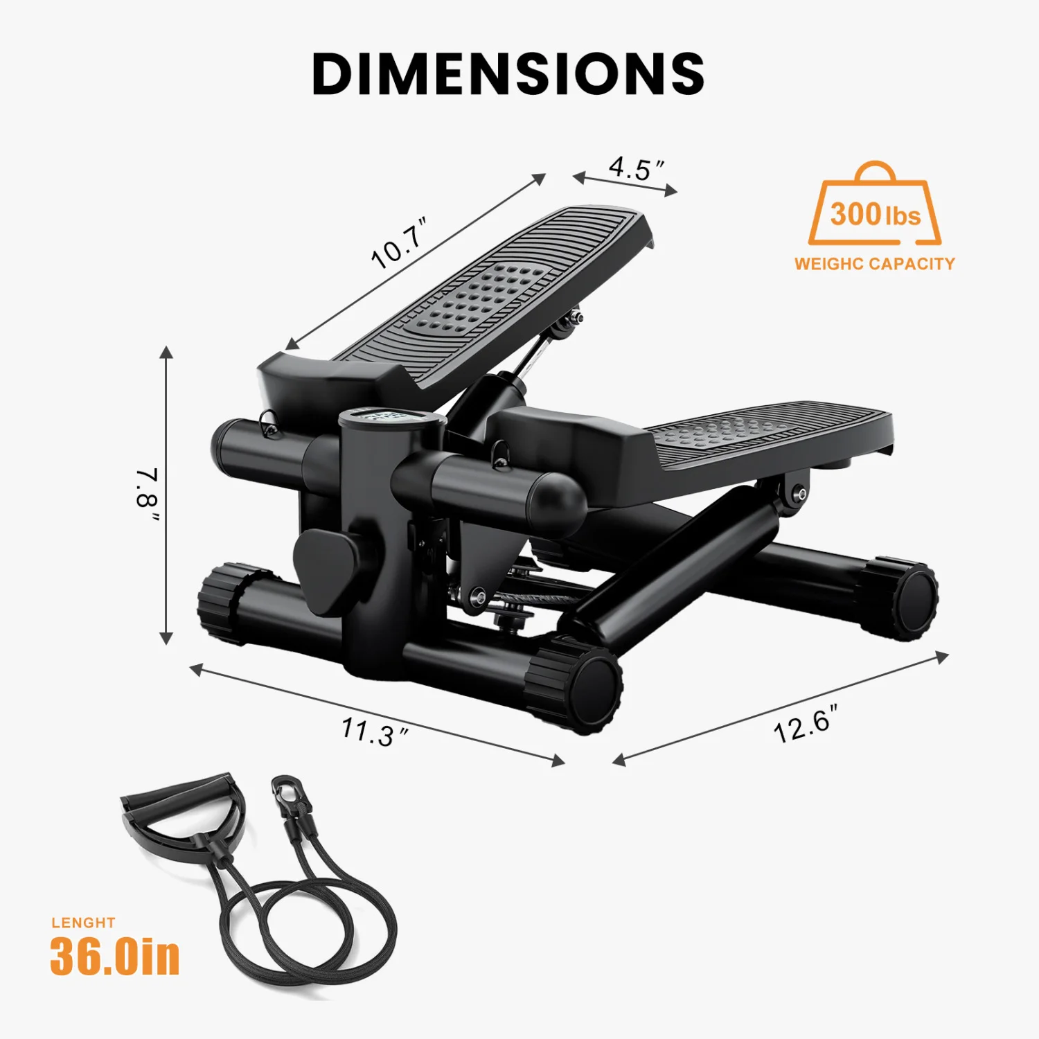 

Mini Fitness Stepper, Hydraulic Fitness Stepper with Resistance Bands and Display, Silent Design, Weight Capacity 300LBS, Portab