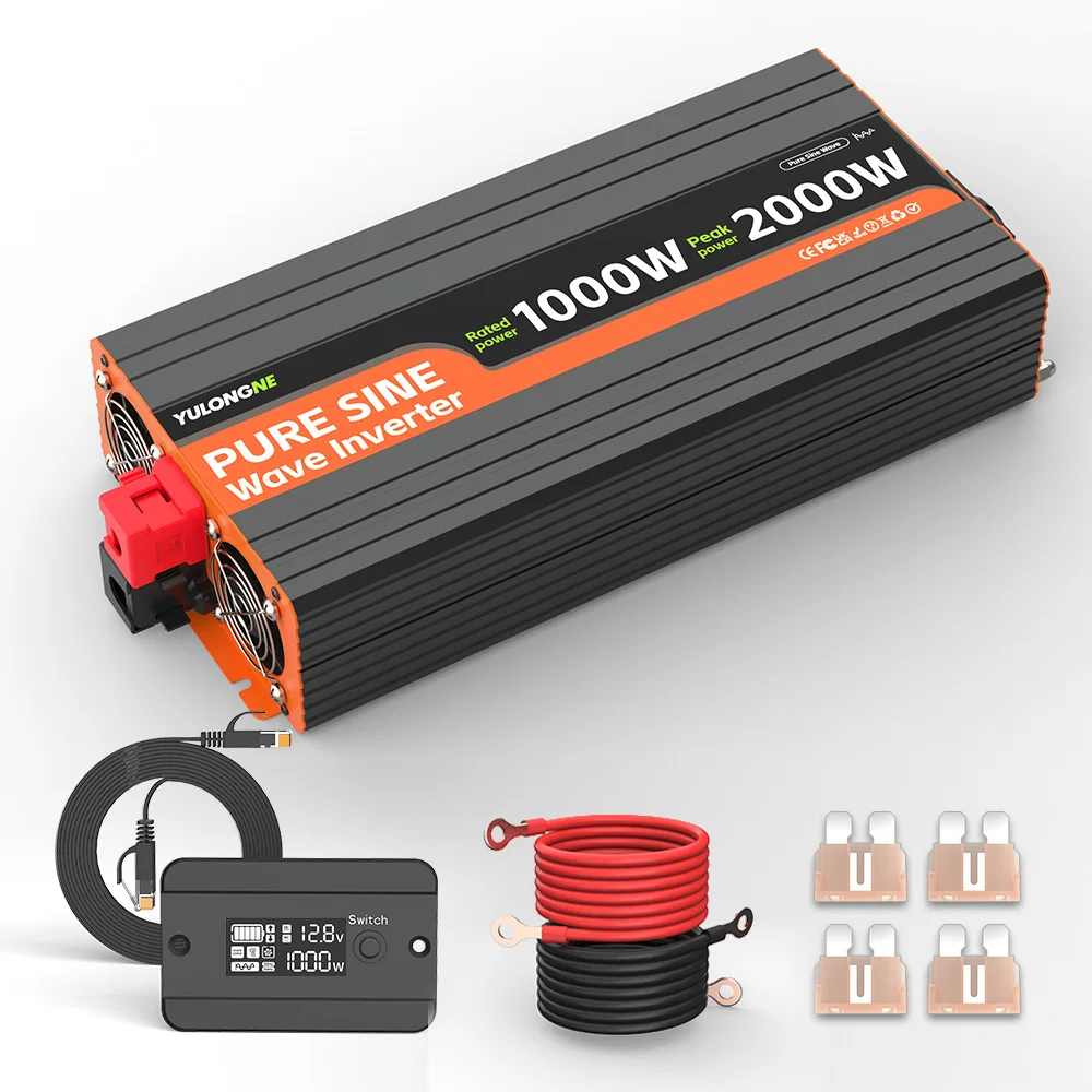 

1000W 2000W Peak Pure Sine Wave Power Inverter DC 12V to AC 230V Car Converter with LCD Display, 2 USB & Type-C Ports, EU Socke