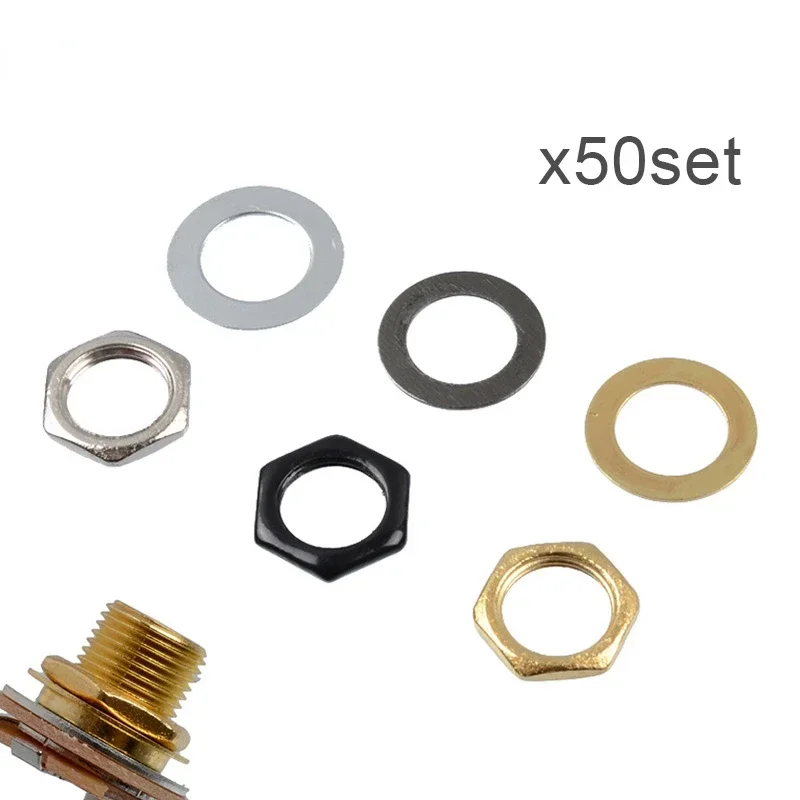 

50 Sets 9mm Electric Bass Guitar Nut Washer For Input Output Jack,M9 Bass Guitar Socket Nut Gasket Silver Gold Black For Choose