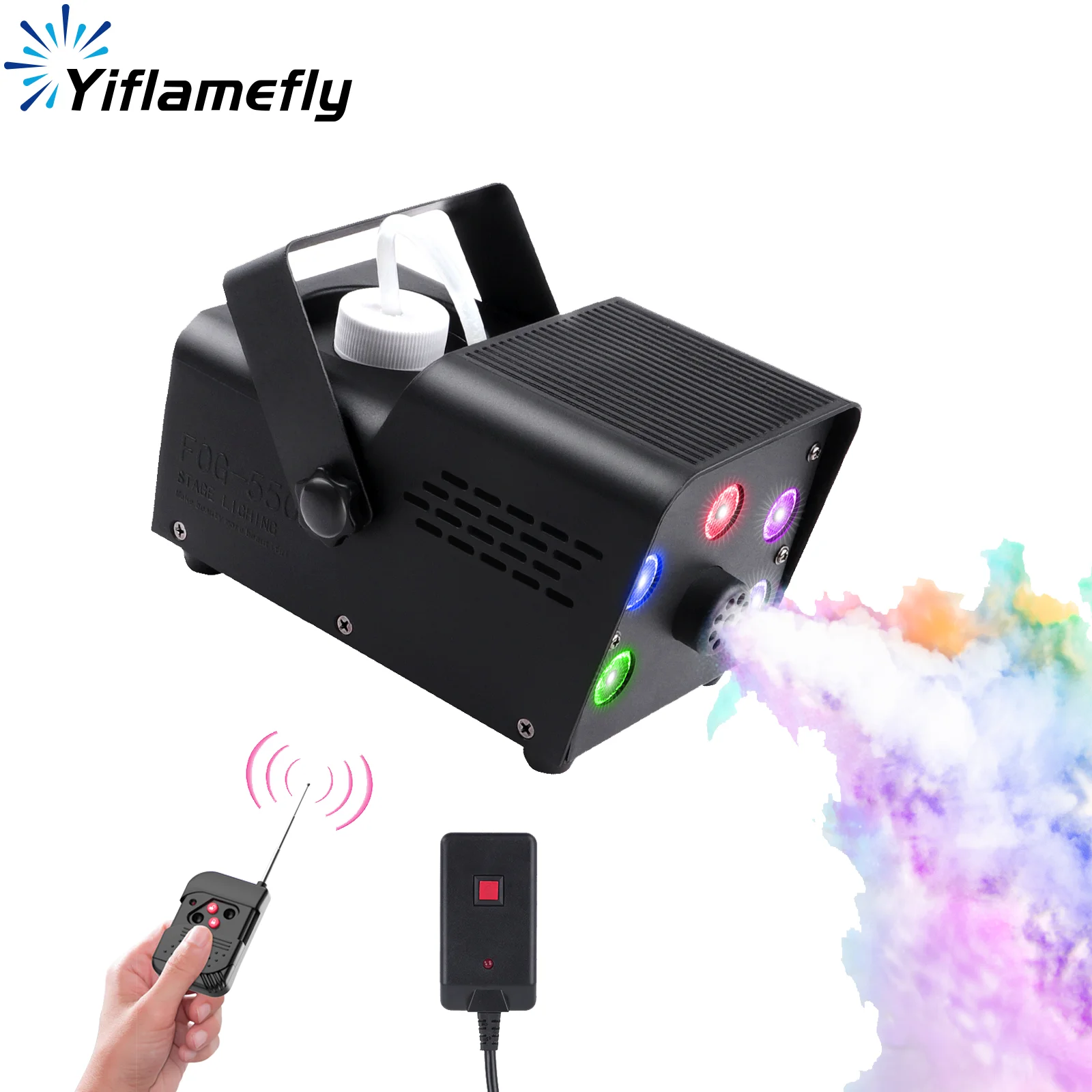 

Yiflamefly 550 Вт противотуманная машина с красочными 5 шт. RGB светодиодный сценический светильник с дистанционным управлением дымовая машина для свадебной вечеринки, бара