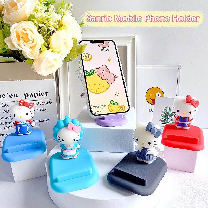 Sanrio Kuromi Phone Holder Action Anime Figures Mymelody Pochacco HelloKitty Cinnamoroll Phone Holder Cute Cartoon Doll Toy Gift