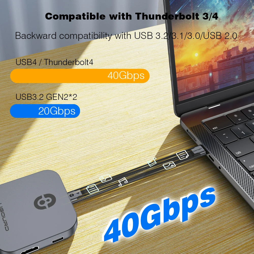 UGOURD krátký USB4 datle kabel USB C blesk 4vedení kabel 40gbps typ C na C PD 240W rychle nabíjení šňůra 8K pro hdd egpu energie banka