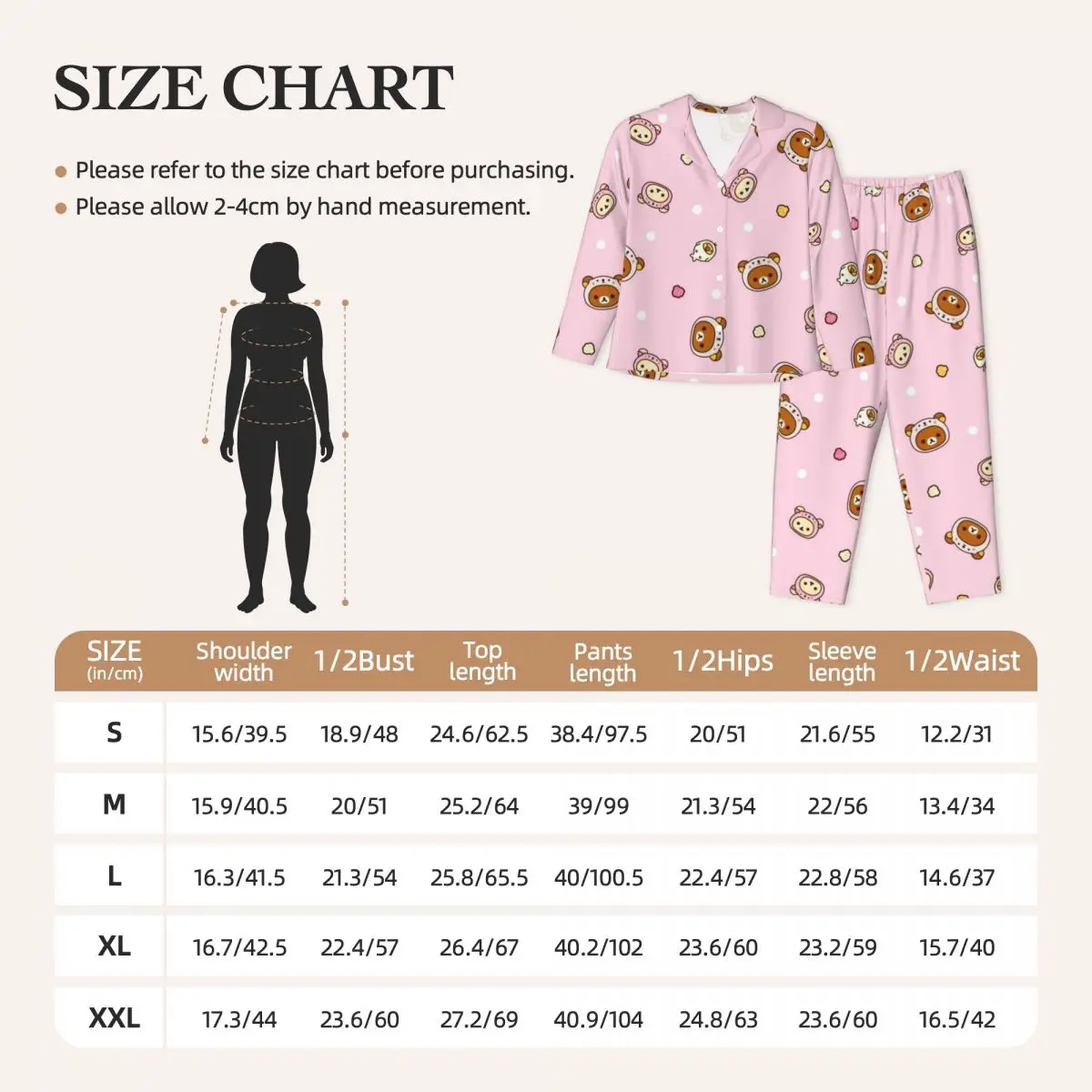 Rilakkuma Women Pajamas 2 Pieces Set Loungewear pyjama pour femme