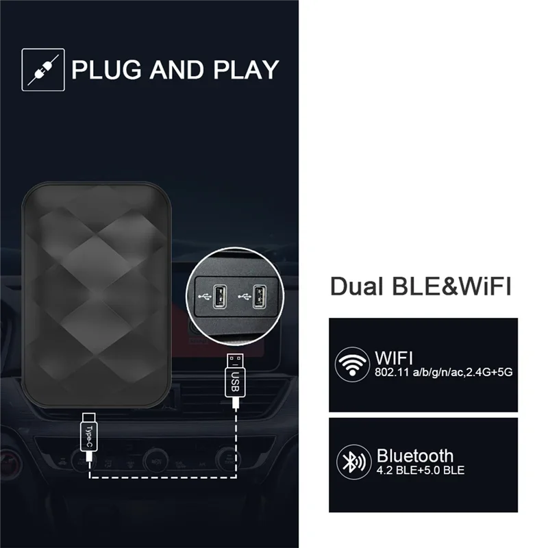 X-T صندوق صغير Carplay لاسلكي A5 محول واي فاي 2 + 16G مع نظام أندرويد لسيارة تويوتا مازدا فورد فولكس فاجن كيا مع أجزاء Carplay السلكية