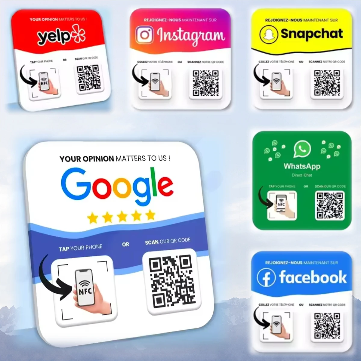 Google Review QR Code Sign Social Media Connected Plate One Tap Contactless Qr Code Sign NFC QR Code Stand Display