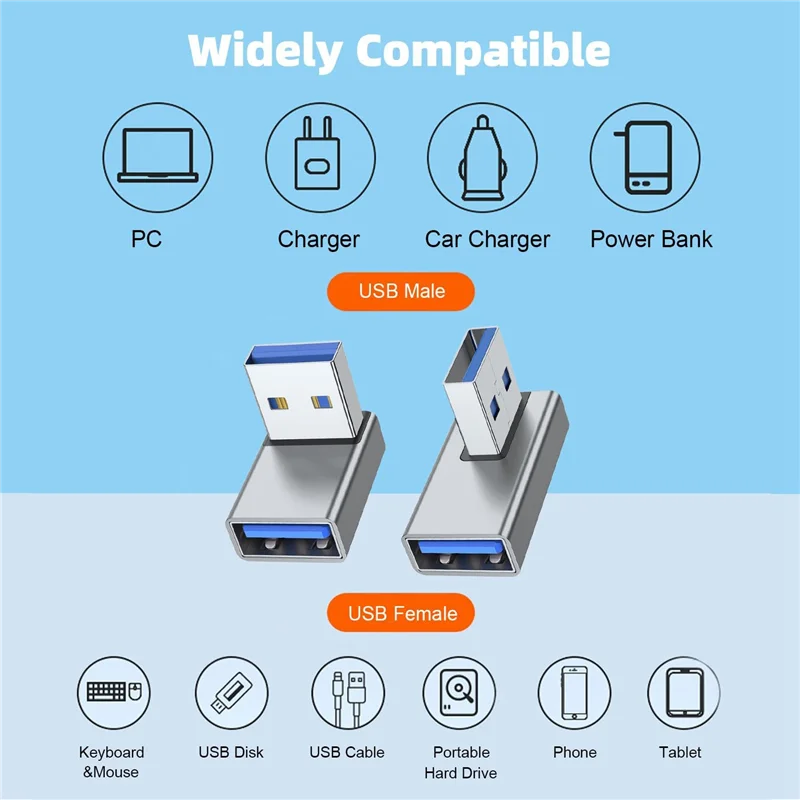 

Sensitive 4PCS USB 3.0 Adapter Up And Down Angle, Left And Right Angle USB A Male To Female Converter Extender For PC, Laptop