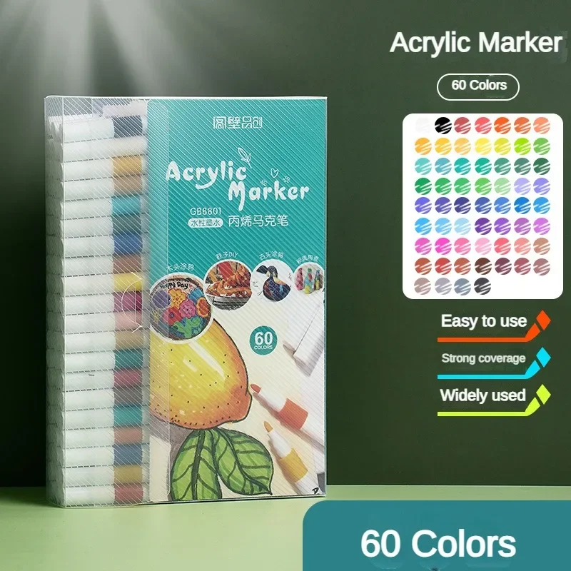 12-80 Colors Acrylic Markers Pen Set Paint Art Marker Soft Tip Pen Children Stone Paint Ceramic Glass Wood Painting Stationery