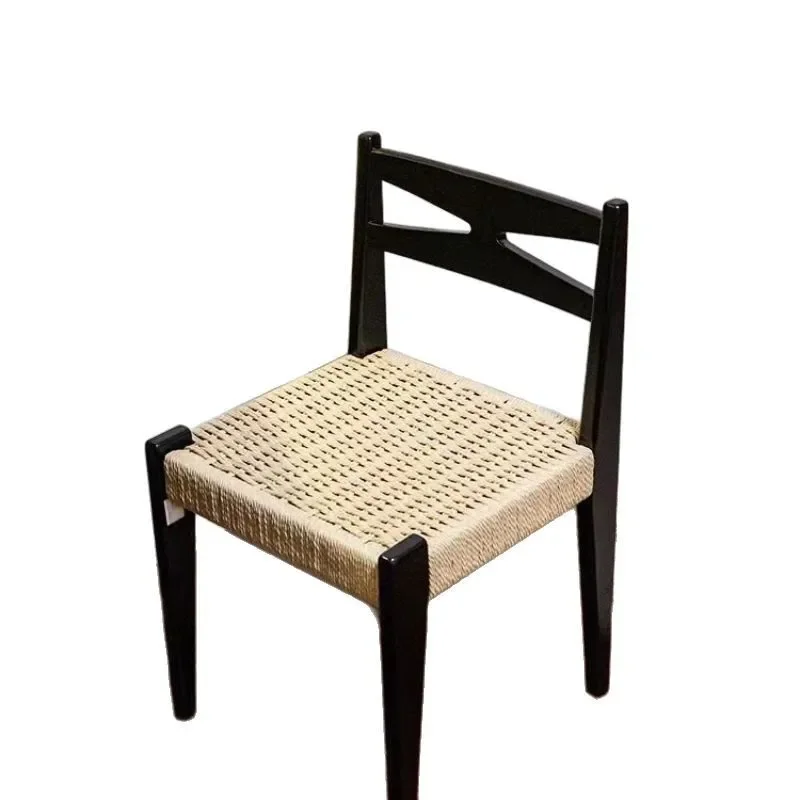 

Minimalist designer pre-used solid wood rope dining chair Nordic backrest chair casual living room home French log
