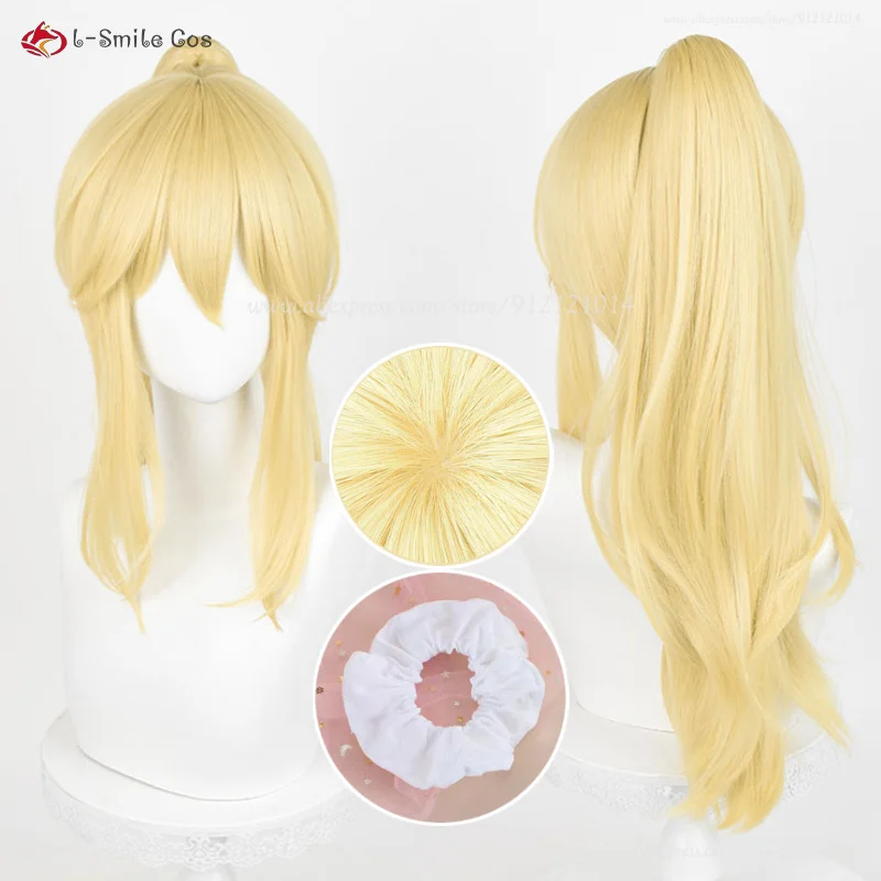 Anime Ellie Cosplay Wig 75cm Golden Yellow Wigs With Ponytail Women Eli Ayase Wigs Heat Resistant Synthetic Hair + Wig Cap