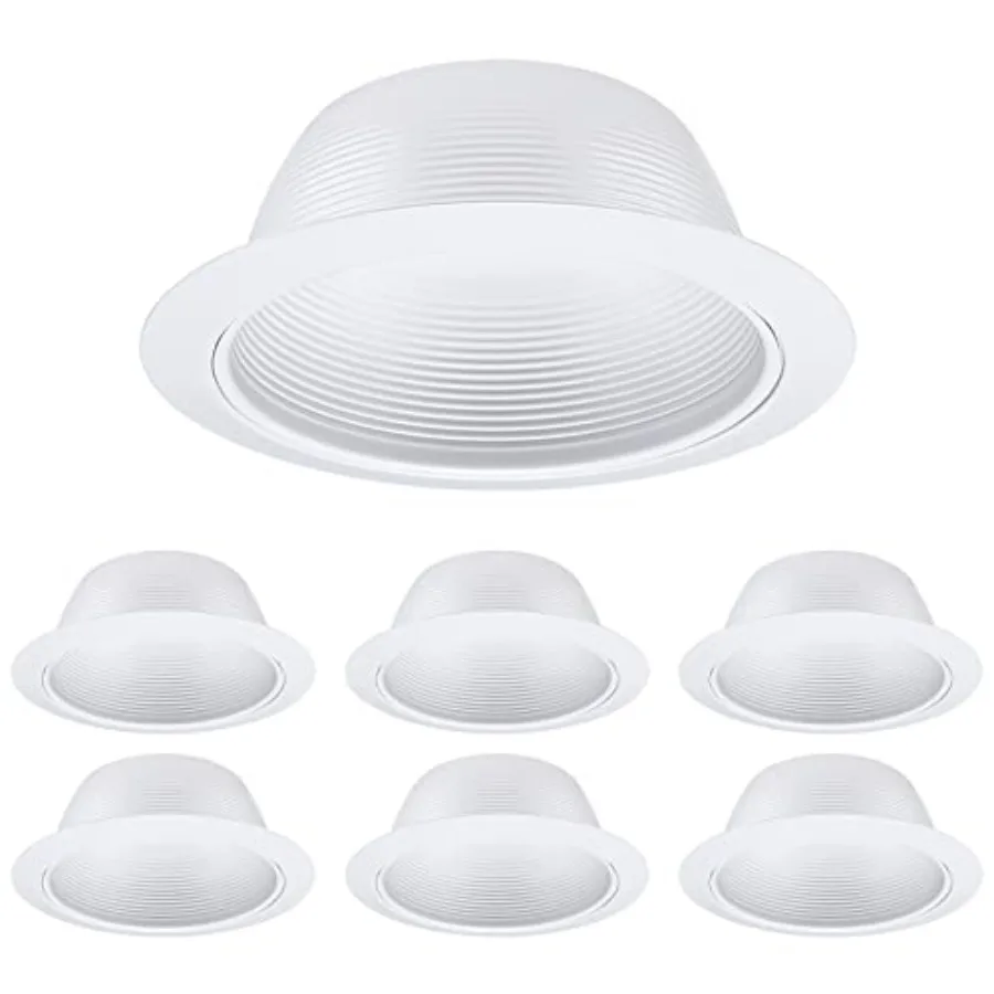 

6 Inch Classic White Recessed Can Light Trim Step Baffle with Detachable Ring Full Metal Fit Halo/Juno Remodel Recessed Housing