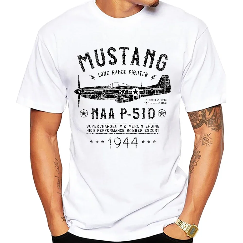أمريكا الشمالية P-51 موستانج مقاتلة التي شيرت الحرب العالمية الثانية مقاتلة تي شيرت الرجال قصيرة الأكمام خمر رداء علوي غير رسمي الهيب هوب الصبي تيز #2