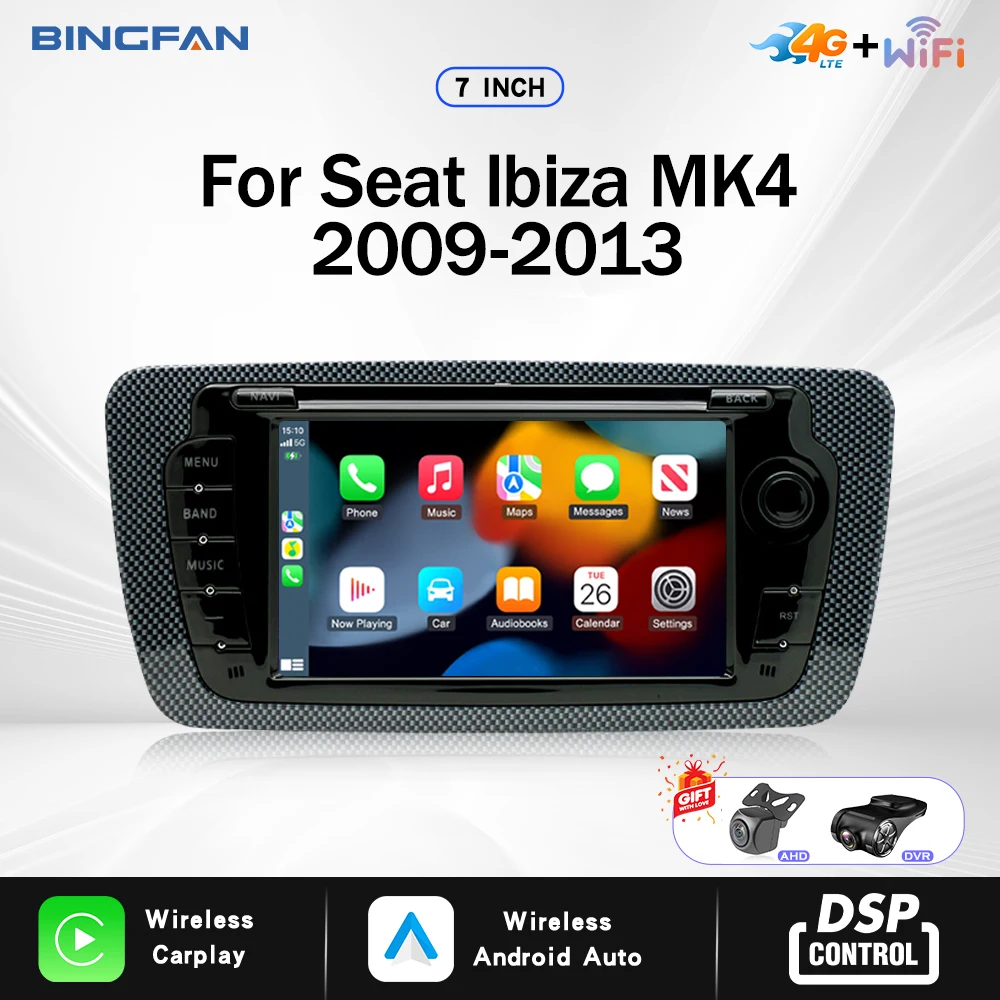 

7" Car Radio 2 Din Carplay Android Auto for Seat Ibiza 6J 2009-2013 Multimedia Player GPS Wireless Touch Screen