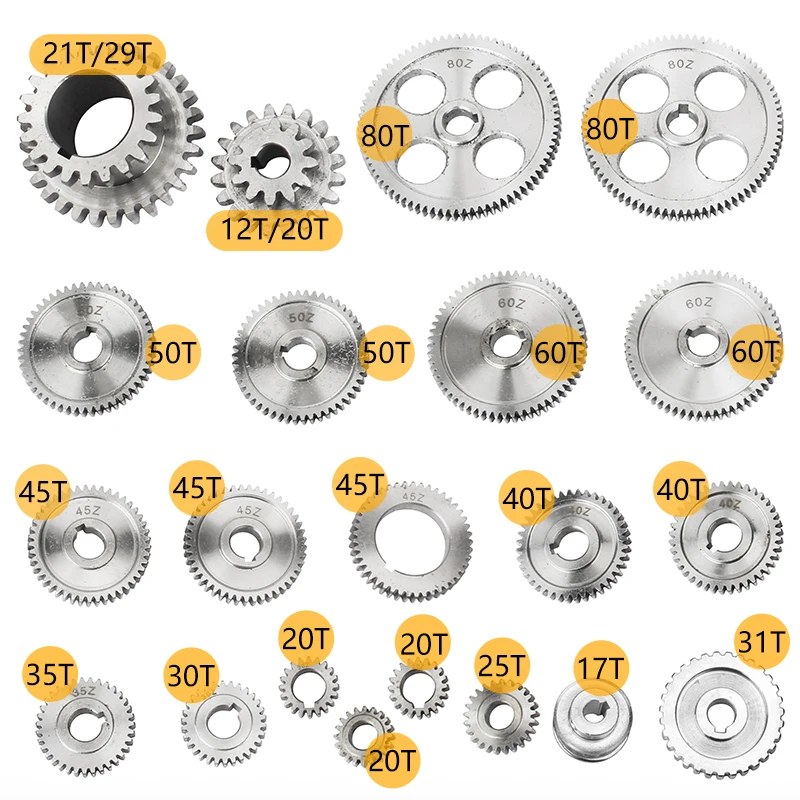 21pcs CJ0618 Mini Lathe Metric Metal Gears Kit/Synchronous Wheel/Feed Gear/Spindle Duplex Gear/Exchange Gears Set