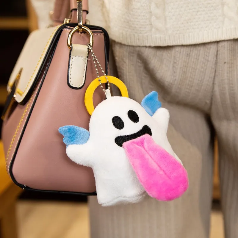 10CM Cute Ghost Plush Pendant Angel Creative Cartoon Long Tongue Image Key Chain Pendant Schoolbag Decoration Gifts