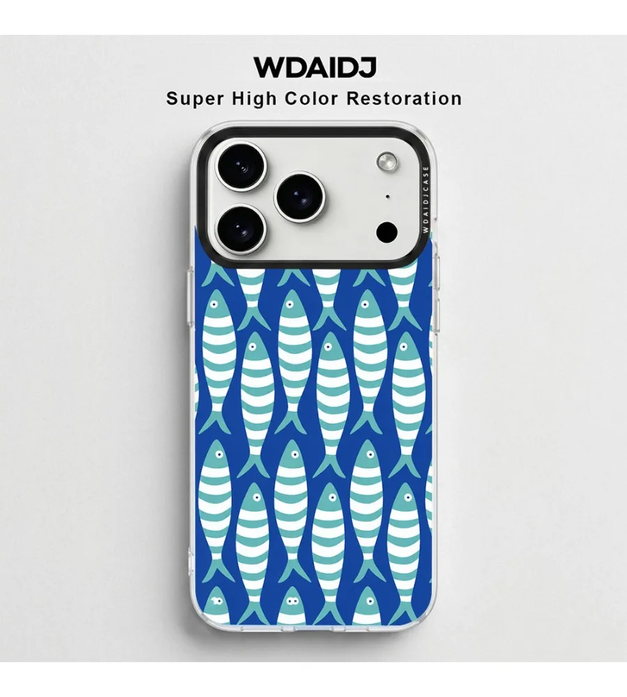 

Blue Base Striped Sardine Fish Clear Phone Case For Iphone 12 13 14 15 16 17 Transparent Anti Drop Anti Yellow Protective Shell