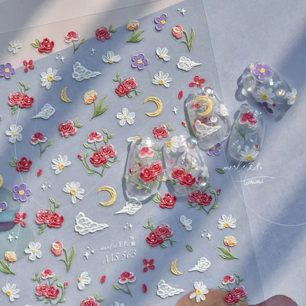 5d flor adesivos de unhas auto adesivo textura em relevo adesivos de arte de unhas decoração decalques de unhas acessórios de manicure