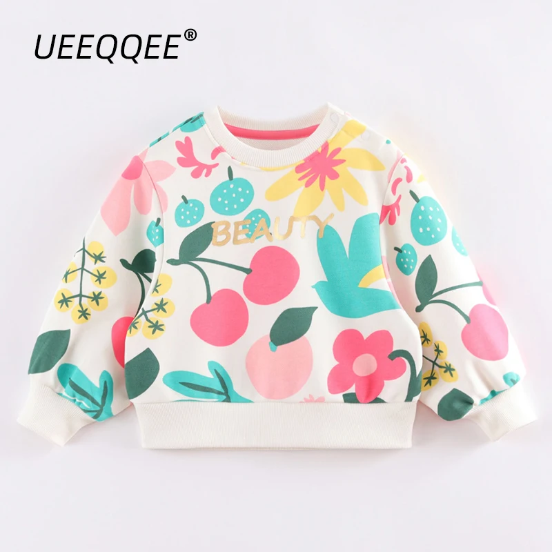 Cotton Floral Print 2024 Spring Autumn New Children Sweatshirts Girls Casual Pullover Toddler Wear Tops Kids Clothing For 1-8Y