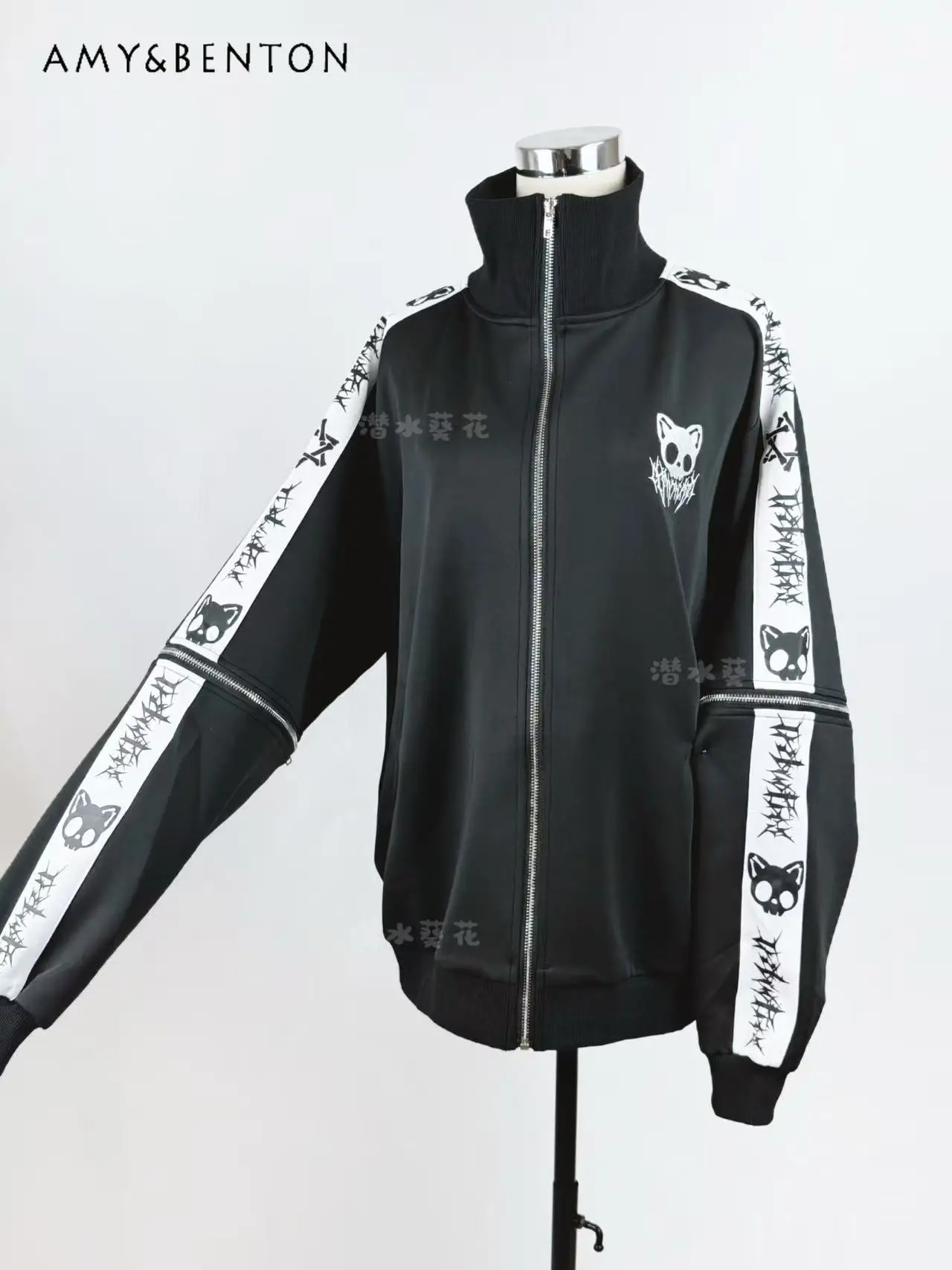 Setelan Dua Potong Wanita Bergaya Anime Jepang Asli, Subkultur Gothic, Jaket Oversize Lengan Lepas Pasang, Celana Kasual, Patchwork