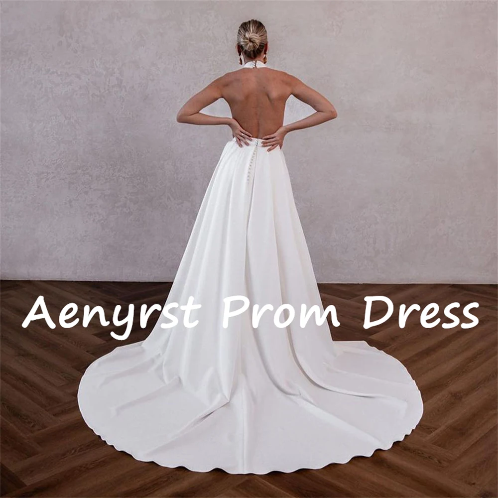 Aenyrst-simples Halter sereia vestidos de casamento, vestidos de noiva elegantes, cetim Bodycon Voltar Aberta, até o chão