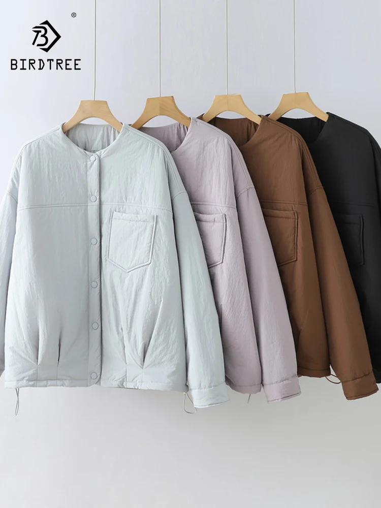 

New 2025 Winter Cotton Padded Coat, Women O Neck Pocket Patchwork, Mori Girl OL Versatile Warm Solid Loose Outerwear C5D085CC