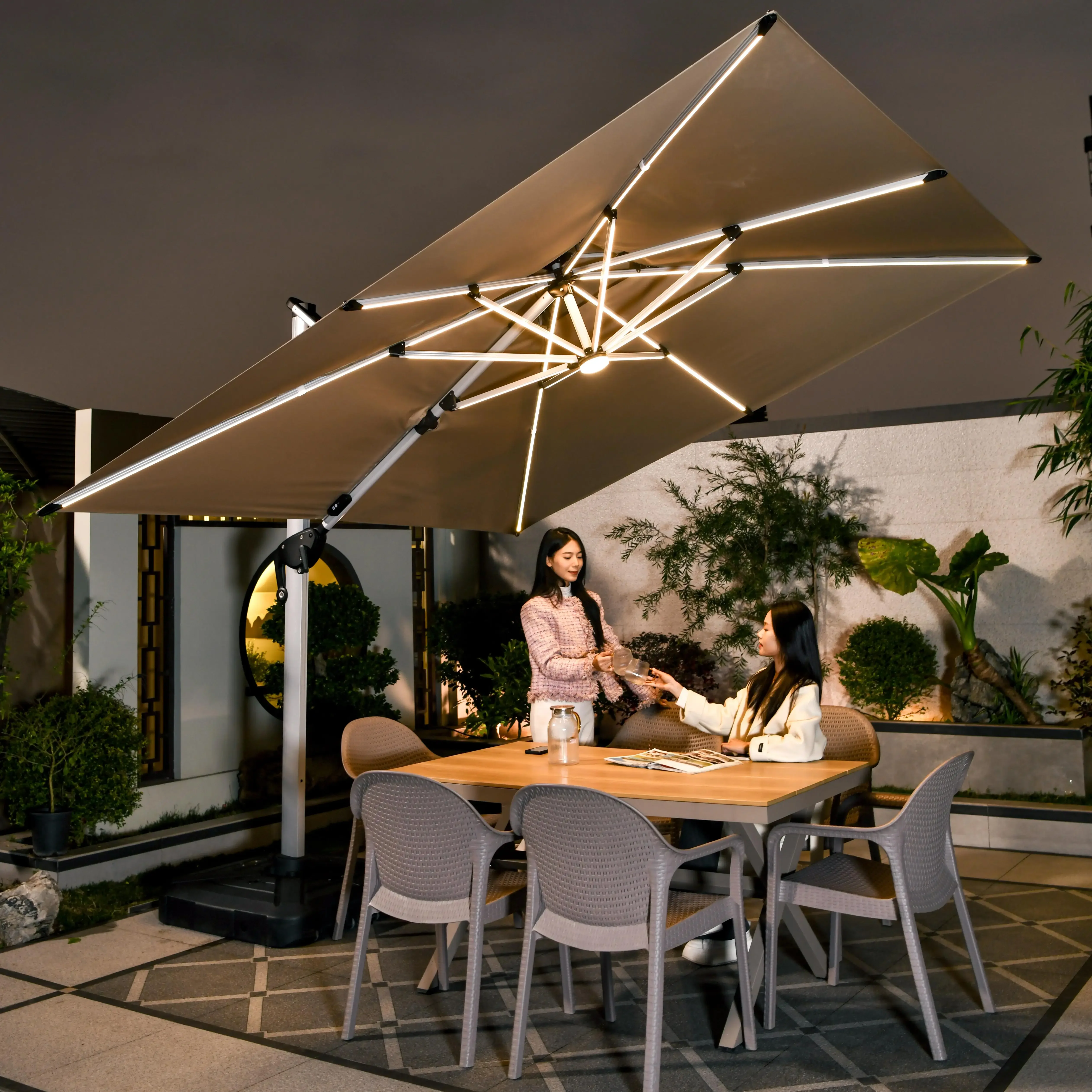 Aluminum Square Patio Umbrella Waterproof Garden Beach Logo DIY Printing Custom Outdoor Restaurant Umbrella Square