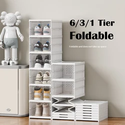 1 Tier Stackable Foldable Sneaker Container Storage Organizers Dustproof High-top Shoes Cabinet Folding Shoe Rack Box Shelf